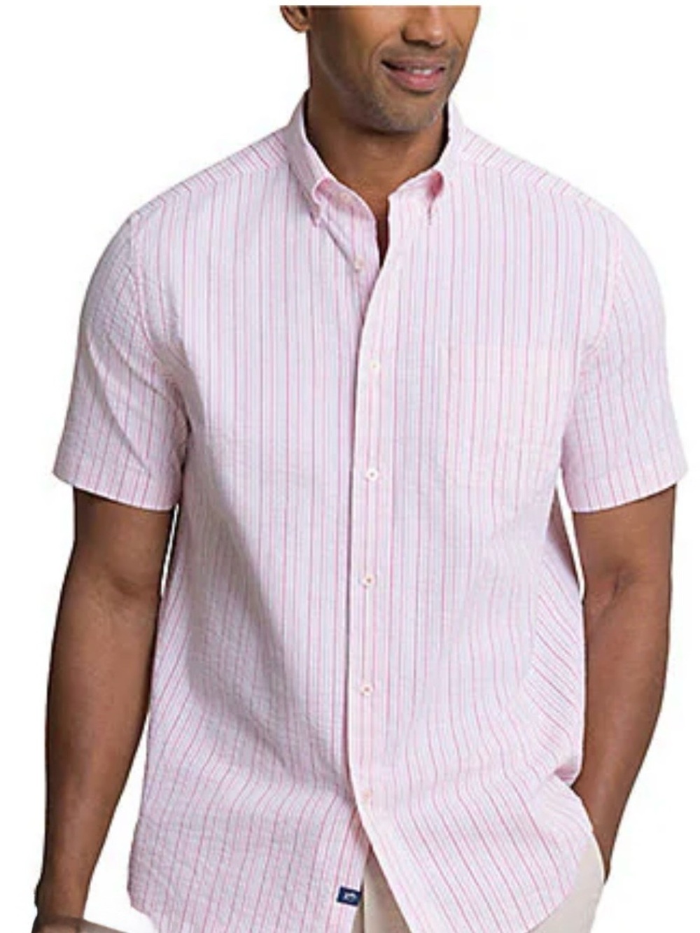 Brooks Brothers Pink Stripe Short-Sleeve Button-Down Shirt, size 16, 100% cotton
